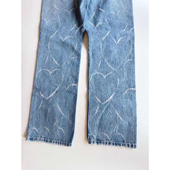 ZARA Medium Wash Heart Distressed High Rise Straight Leg Jeans, Size 6/28 - Picture 6 of 15